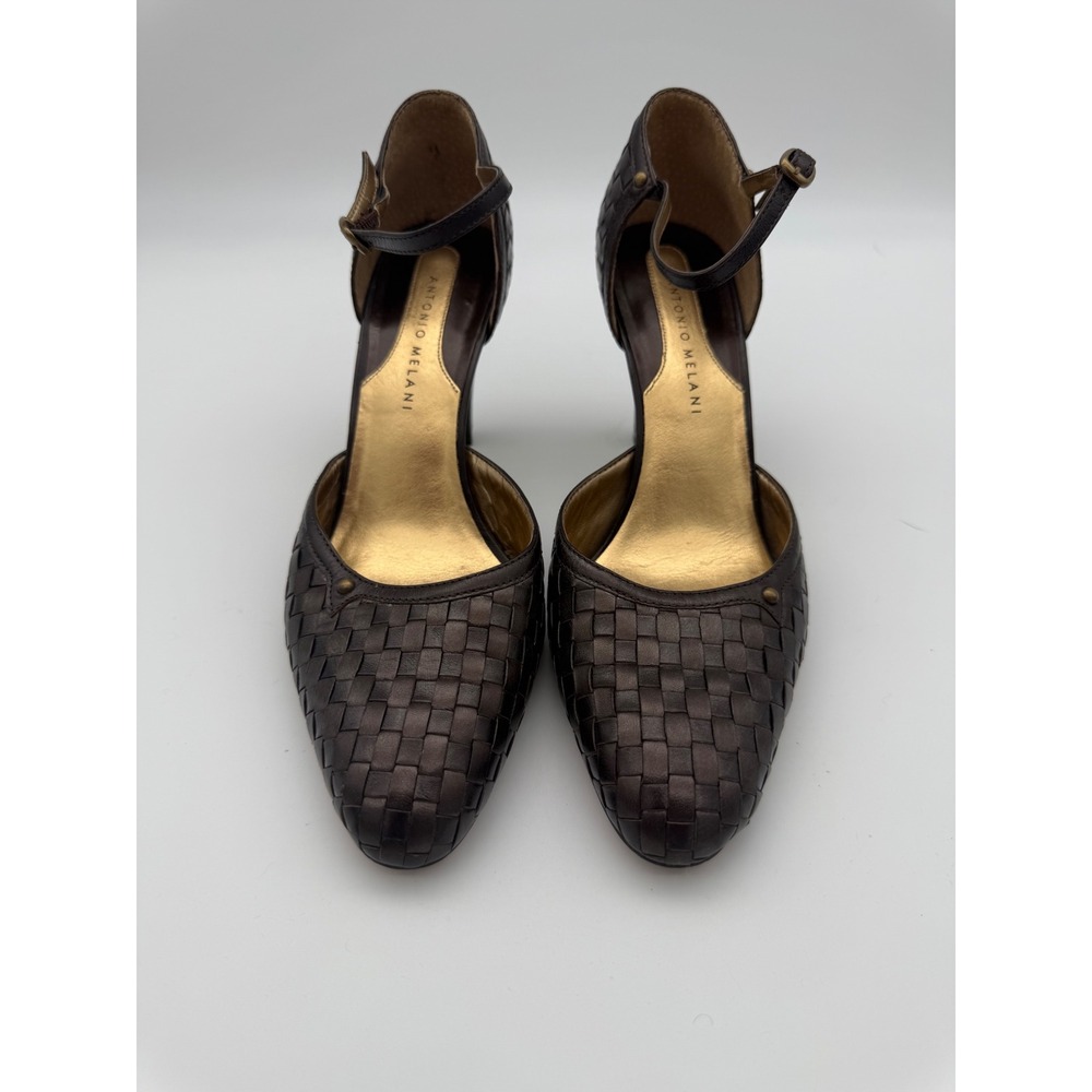 Antonio Melani Woven Leather Ankle Strap d'Orsay Heels Brown 8M